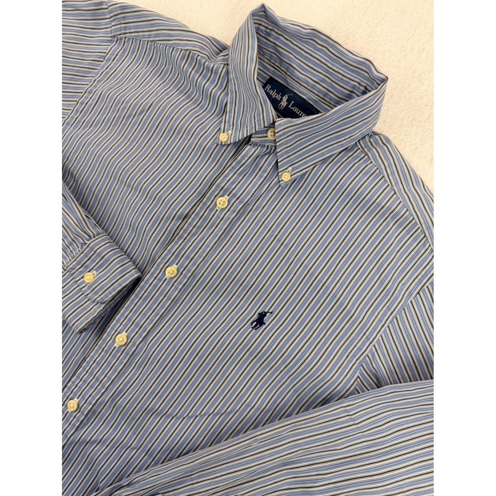 Ralph Lauren Men's S Classic Fit Blue Striped Long Sleeve Button Down Shirt